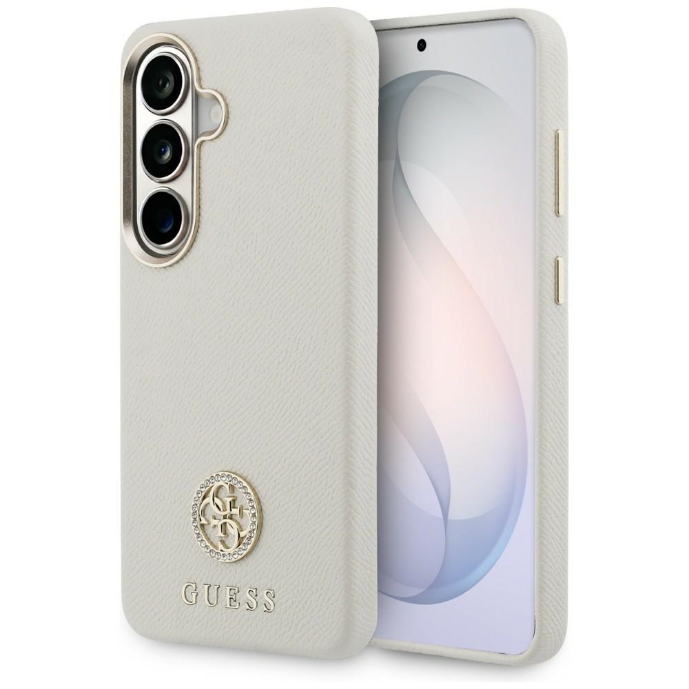 Guess Rhinestone Round Logo MagSafe dėklas, skirtas Samsung Galaxy S26 - smėlio spalvos