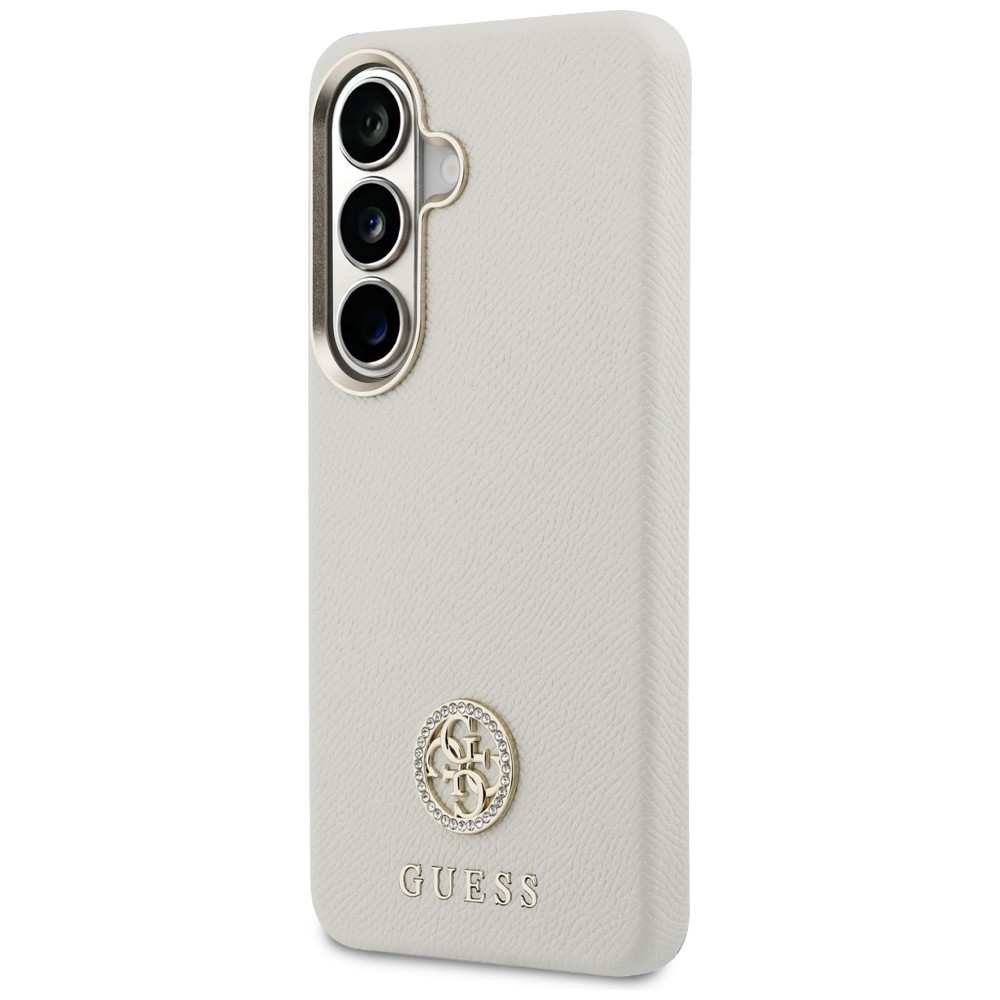 Guess Rhinestone Round Logo MagSafe dėklas, skirtas Samsung Galaxy S26 - smėlio spalvos