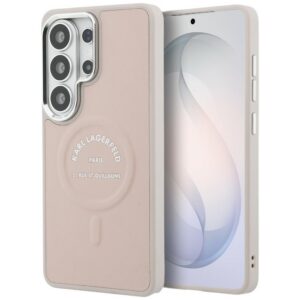 Karlo Lagerfeldo reljefinis žiedas RSG Logo MagSafe dėklas, skirtas Samsung Galaxy S26 Ultra – rožinė
