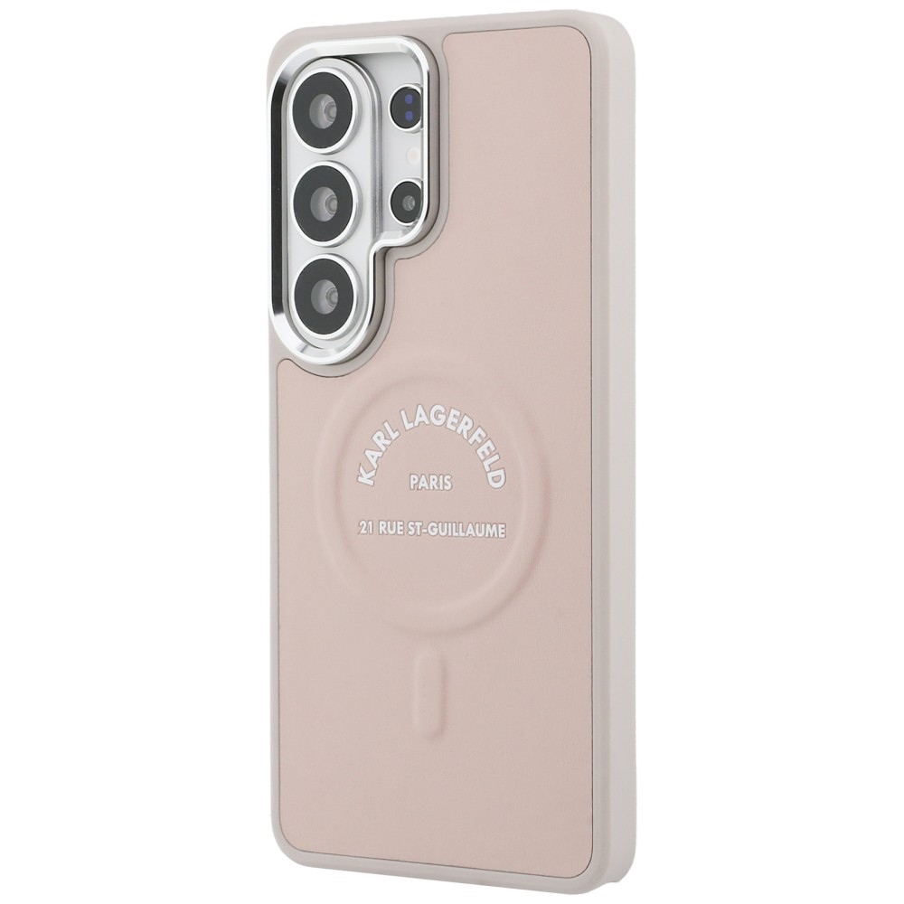 Karlo Lagerfeldo reljefinis žiedas RSG Logo MagSafe dėklas, skirtas Samsung Galaxy S26 Ultra – rožinė
