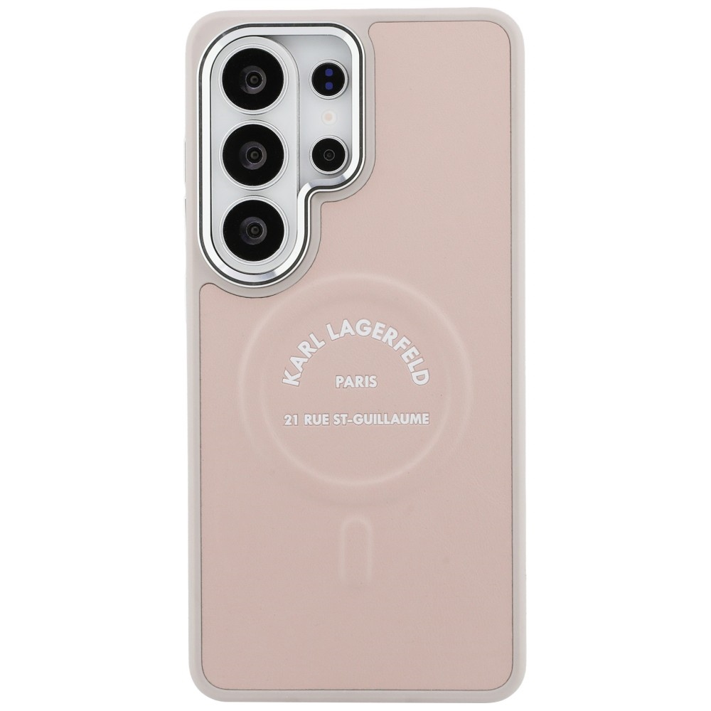 Karlo Lagerfeldo reljefinis žiedas RSG Logo MagSafe dėklas, skirtas Samsung Galaxy S26 Ultra – rožinė
