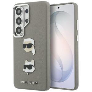 Karl Lagerfeld Saffiano Double Heads Metal dėklas skirtas Samsung Galaxy S26 Ultra - sidabrinė