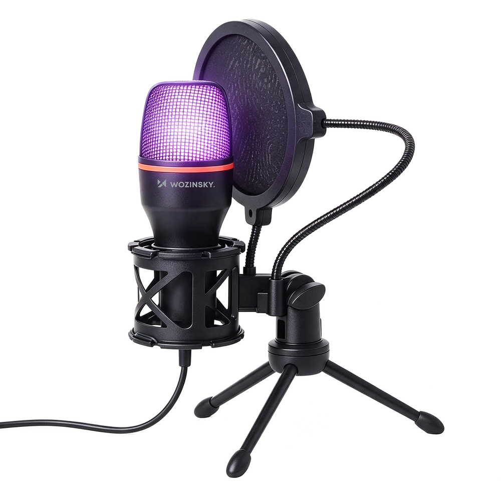Wozinsky Studio Gaming USB kompiuterio mikrofonas su RGB stovu - juodas