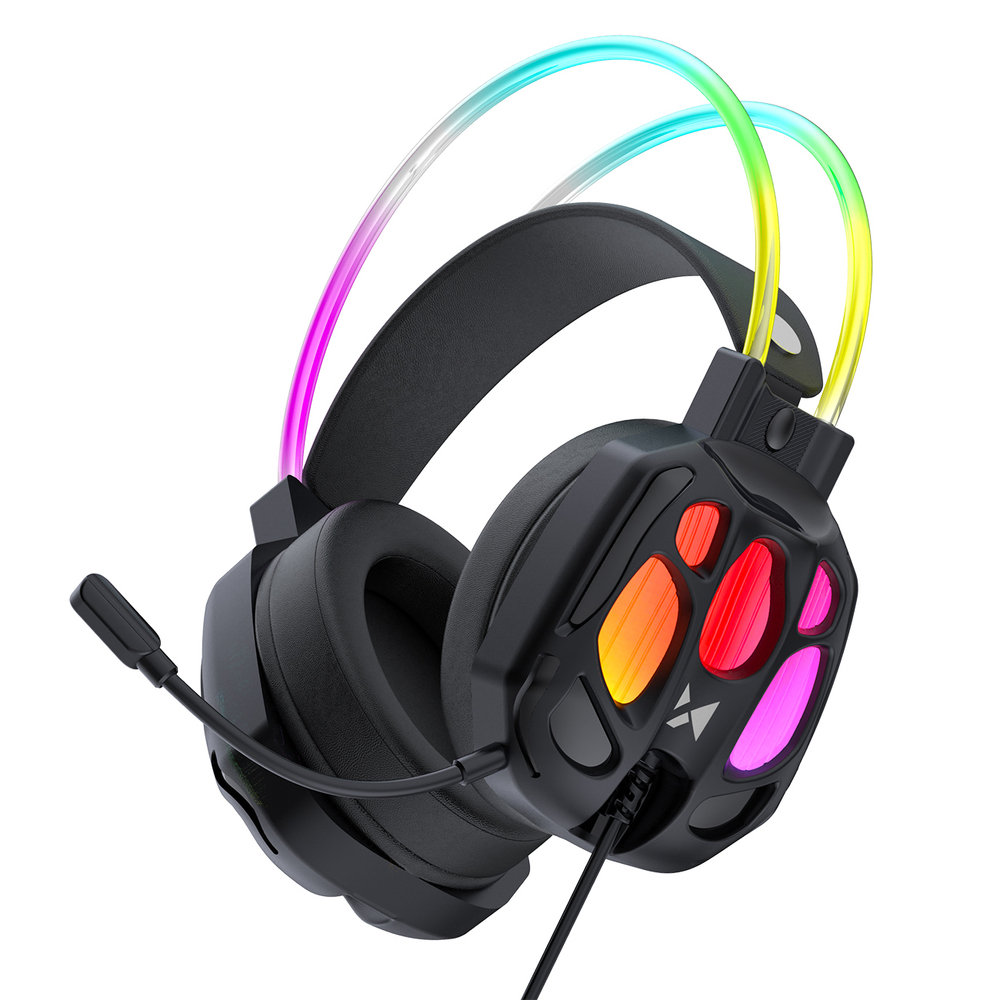Wozinsky WSG-1118 Laidinės žaidimo ausginės su mikrofonu ir RGB foniniu šviesa - juoda