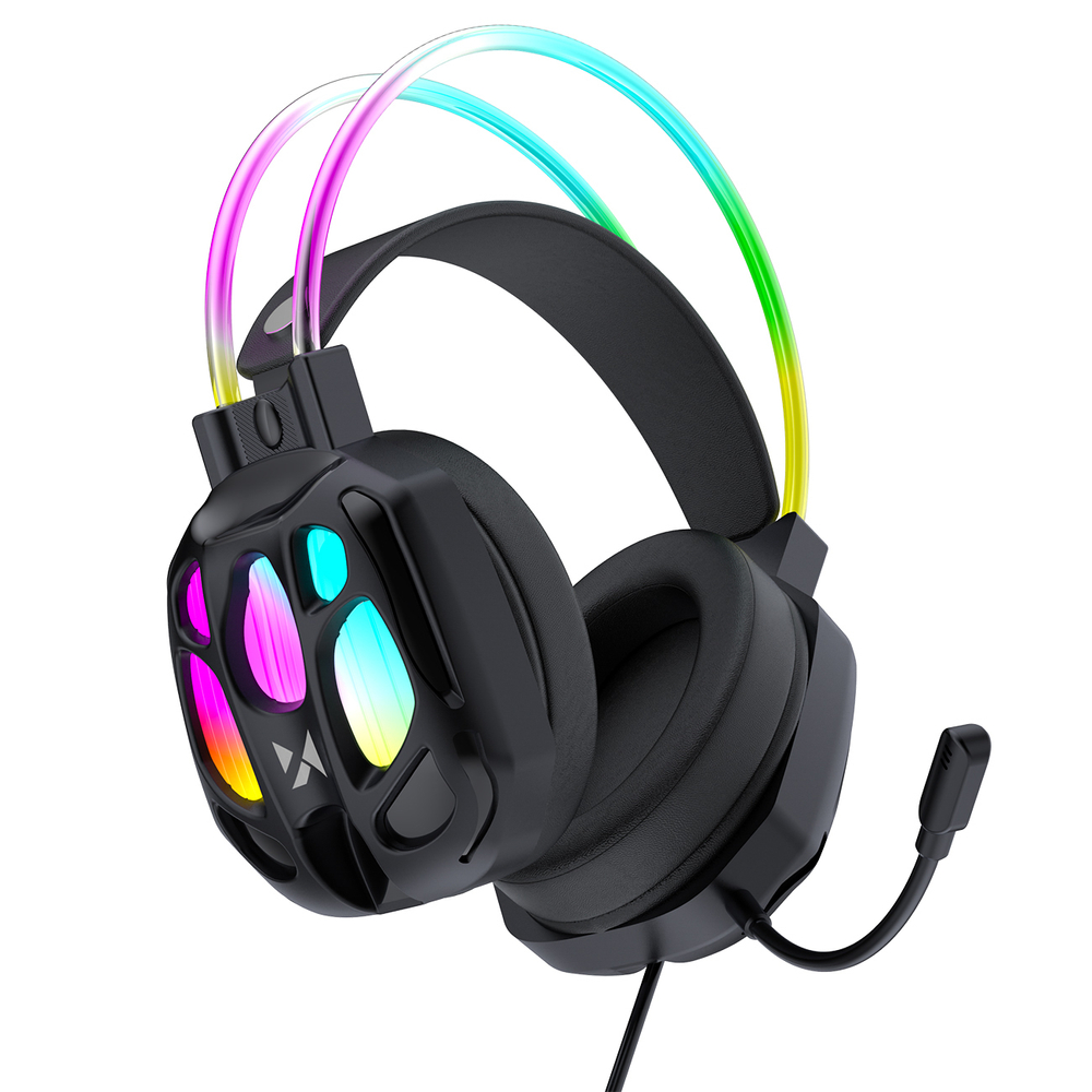 Wozinsky WSG-1118 Laidinės žaidimo ausginės su mikrofonu ir RGB foniniu šviesa - juoda