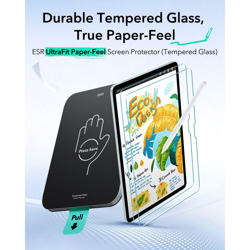 Apsauginis stiklas ESR Paper Feel iPad Air 10.9 (4 / 5 gen., 2020-2022) / 11 (6 / 7 / 8 gen., 2024-2026), 2 vnt., skaidrus