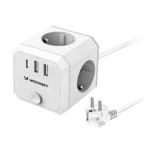 Wozinsky WKZ-3B Maitinimo kubas 3x AC 2x USB-A 1x USB-C 4000 W su 1,8 m kabeliu - balta