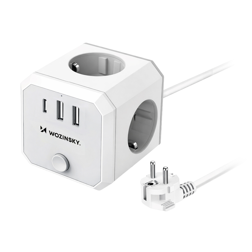 Wozinsky WKZ-3B Maitinimo kubas 3x AC 2x USB-A 1x USB-C 4000 W su 1,8 m kabeliu - balta