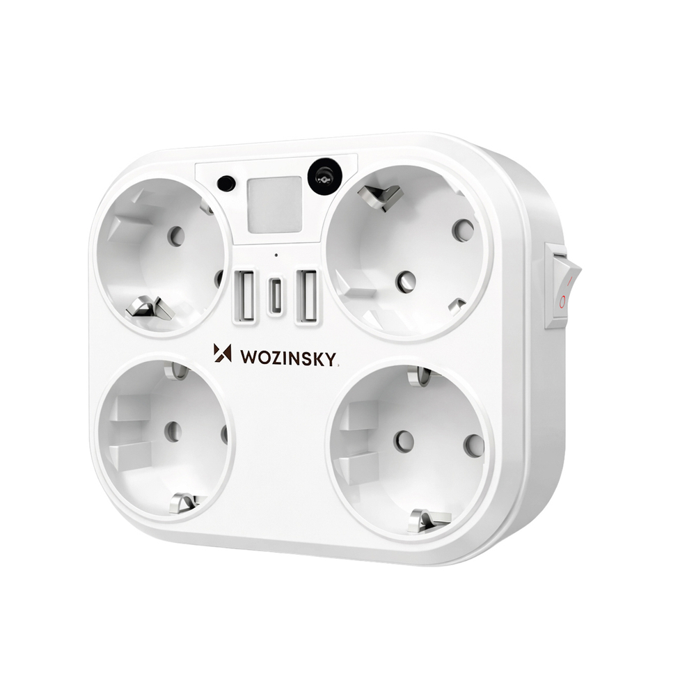 Wozinsky WRS-2B 4x AC 2x USB-A 1x USB-C 4000 W Lizdų šaklys su žibintu - balta