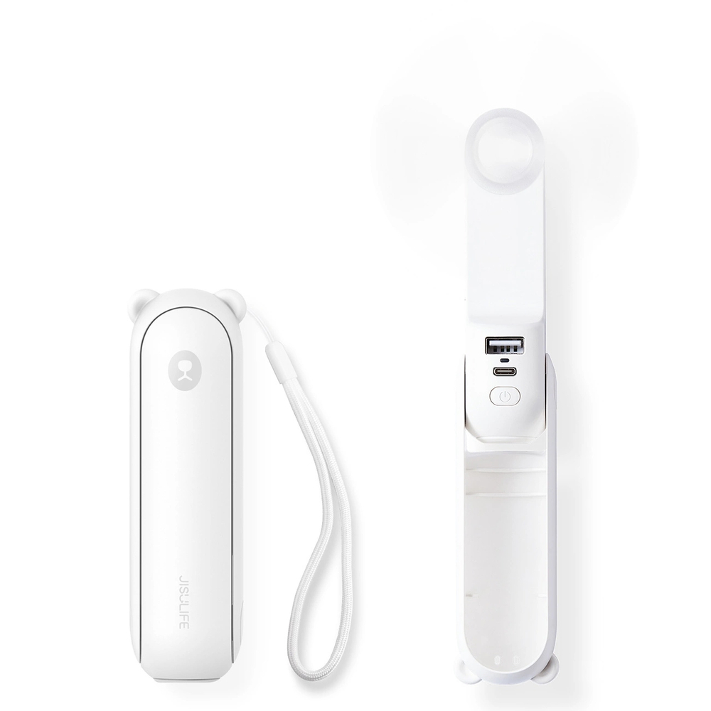Jisulife Handheld Fan Life8 Plus nešiojamasis USB ventiliatorius su maitinimo banka ir žibintuvėliu - balta