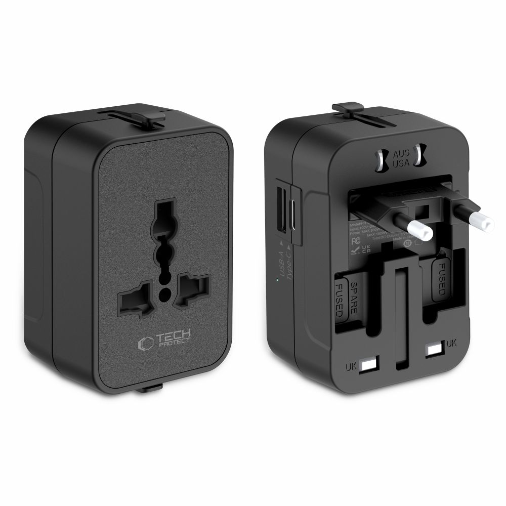 Kelioninis adapteris Tech-Protect TA300 EU / UK / US / AU, juodas