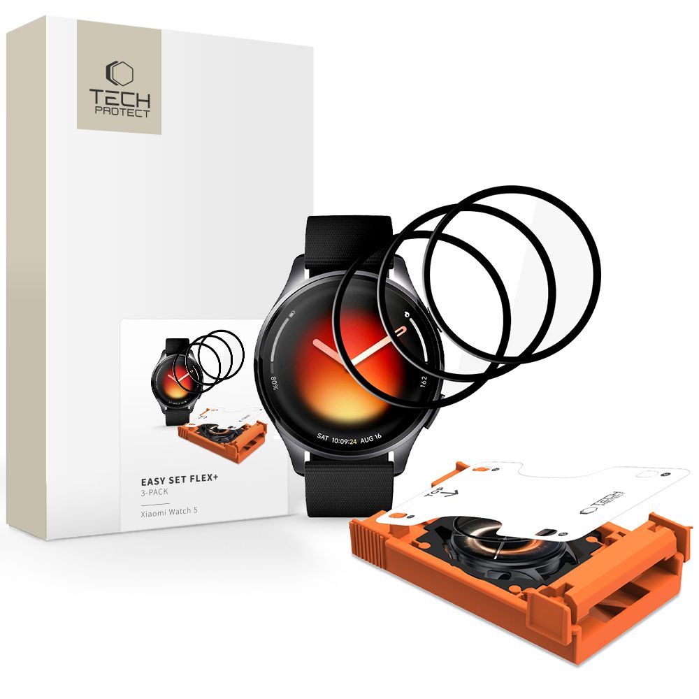 Apsauginis stiklas Tech-Protect Easy Set Flex+ Xiaomi Watch 5, 3 vnt., juodas