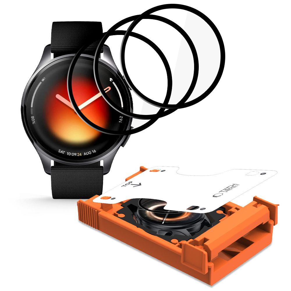 Apsauginis stiklas Tech-Protect Easy Set Flex+ Xiaomi Watch 5, 3 vnt., juodas