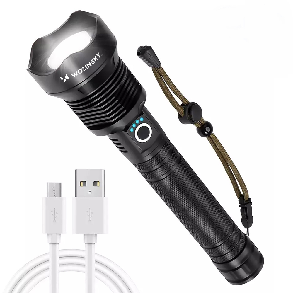 Wozinsky WLT-20W taktinis žibintuvėlis 20 W 2000 lm CREE diodai IP65 su reguliuojamu šviesos spinduliu - juodas
