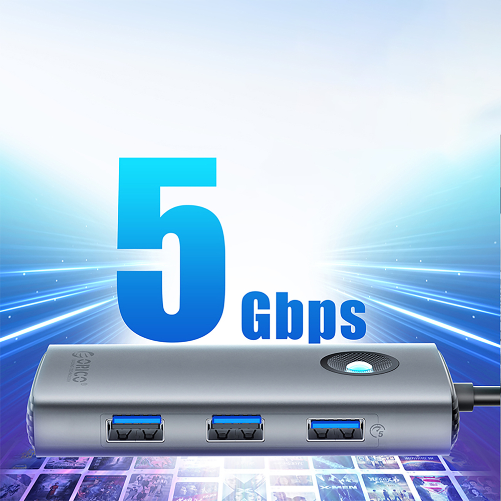 Orico PW11-5P USB-C Hub Docking Station 1x USB-A 3.0 + 2x USB-A 2.0 + 1x USB-C PD + 1x HDMI - Pilka