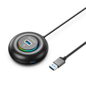 Orico YXR4-U3 RGB USB Hub 4 prievadų USB-A 3.0 su audio/mikrofoniniais prievadais 1.8m - Juoda