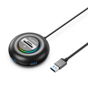 Orico YXR5-U3 RGB USB Hub 4 prievadų USB-A 3.0 su SD ir microSD kortelės skaitytuvu 0.3 m - Juoda