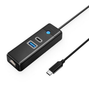 Orico PWCUR-C3 3 prievadų USB šalintuvas 1x USB-A 3.0 1x USB-C 3.0 1x RJ45 Gigabit Ethernet 1,8 m - juodas