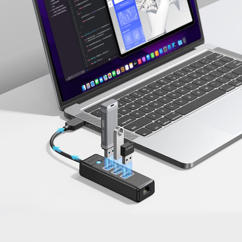 Orico PW3UR25-U3 USB stotelė 4-prievadai 3x USB-A 3.0 1x RJ45 2.5G Ethernet 1 m - juoda