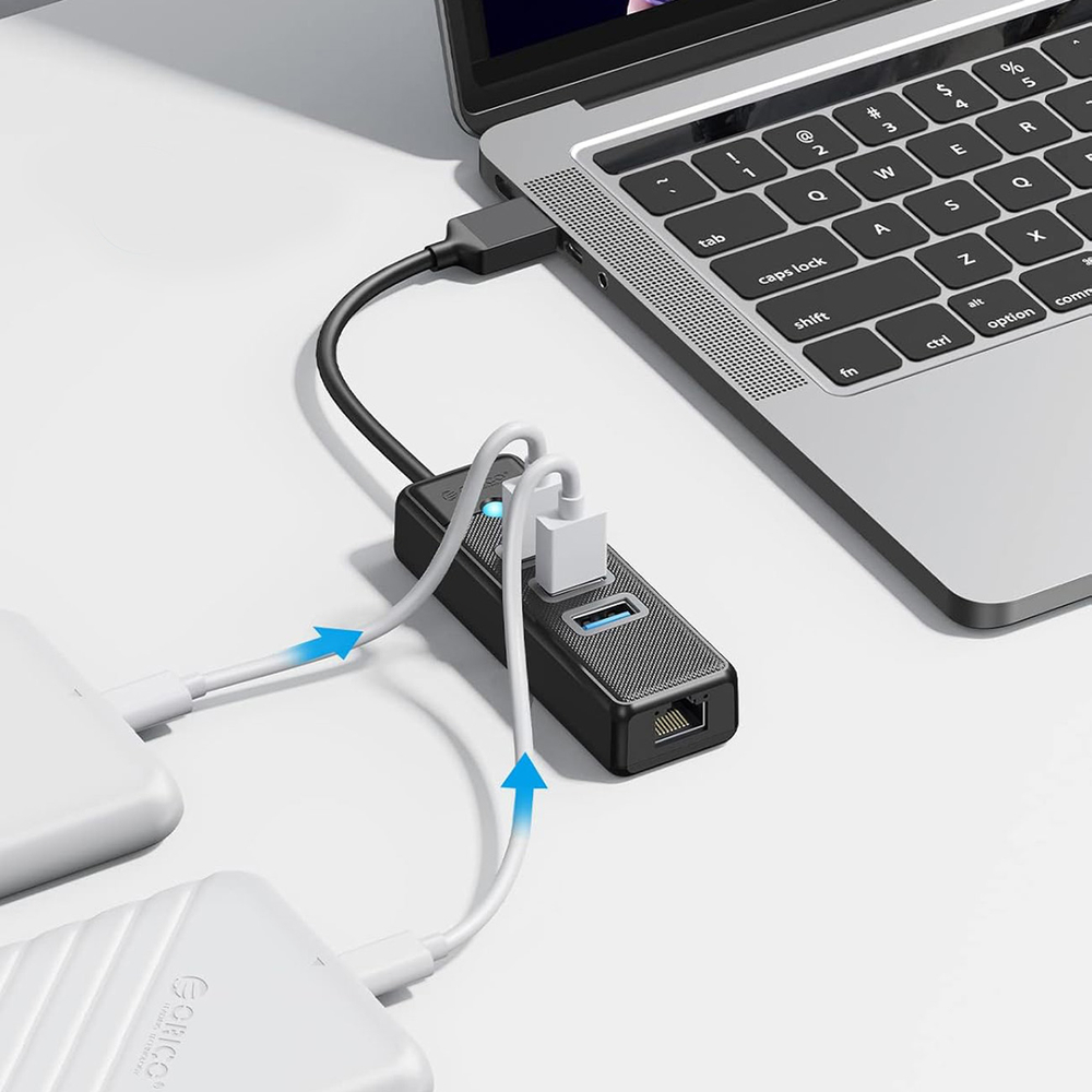 Orico PW3UR25-U3 USB stotelė 4-prievadai 3x USB-A 3.0 1x RJ45 2.5G Ethernet 1,8 m - juoda