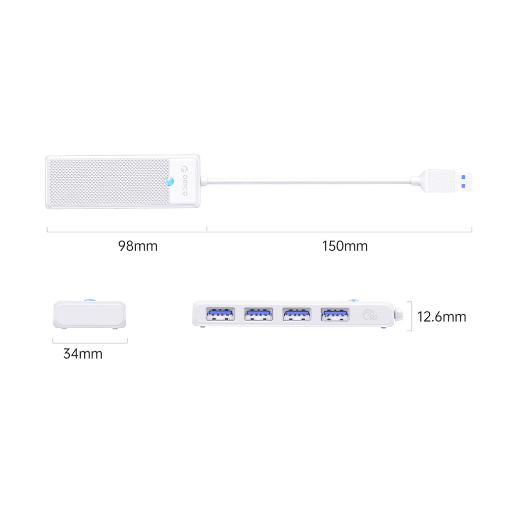 Orico PAPW4A-U3 USB šakotuvė 4-portų 4x USB-A 3.0 1 m - balta