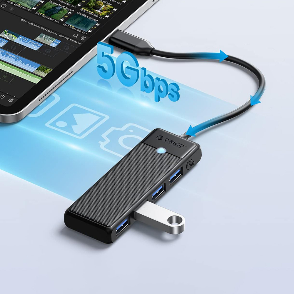 Orico PAPW4A-C3 USB šakotuvas, 4 prievadai, 4x USB-A 3.0, 0.15 m - juodas