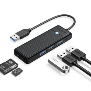Orico PAPW3AT-U3 USB šakotuvas, 4 prievadai, 3x USB-A 3.0 su microSD/SD skaitytuvu, 1 m - juodas