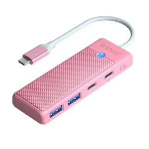 Orico PAPW2AC-C3-C3 USB Hub 4 prievadų 2x USB-A 3.0 1x USB-C 3.0 su USB-C PD 100W 0.15m - rožinė