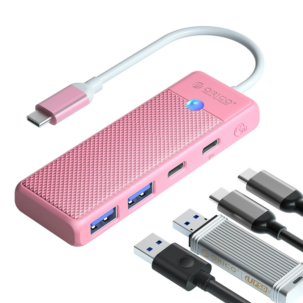 Orico PAPW2AC-C3-C3 USB Hub 4 prievadų 2x USB-A 3.0 1x USB-C 3.0 su USB-C PD 100W 0.15m - rožinė