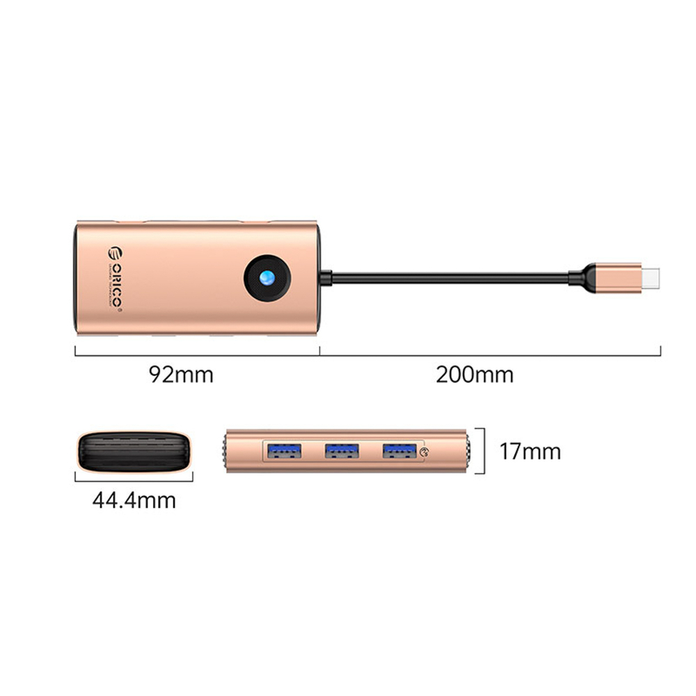 Orico PW11 6in1 USB-C dokinimo stotis 3x USB-A 3.0 1x USB-C PD 100W 1x HDMI 4K 30Hz 1x RJ45 Gigabit Ethernet - Rožinė spalva
