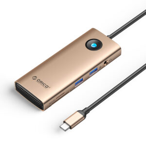 Orico PW11 8in1 USB-C dokavimo stotis 2x USB-A 3.0 1x USB-C PD 100W 1x HDMI 4K 60Hz 1x microSD/SD 1x RJ45 Gigabit Ethernet 1x Audio 3.5mm - Rožinio aukso