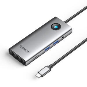 Orico PW11 8in1 USB-C dokavimo stotis 2x USB-A 3.0 1x USB-C PD 100W 1x HDMI 4K 60Hz 1x microSD/SD 1x RJ45 Gigabit Ethernet 1x Audio 3.5mm - Pilka