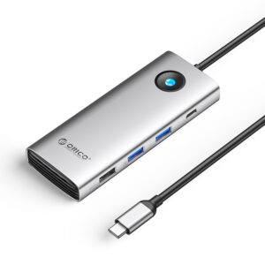Orico PW11 8in1 USB-C dokavimo stotis 2x USB-A 3.0 1x USB-A 2.0 1x USB-C 3.0 1x USB-C PD 100W 1x HDMI 4K 60Hz 1x VGA 1080P 60Hz 1x RJ45 Gigabit Ethernet - Sidabrinė