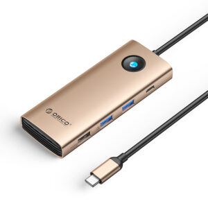 Orico PW11 8in1 USB-C dokavimo stotis 2x USB-A 3.0 1x USB-A 2.0 1x USB-C 3.0 1x USB-C PD 100W 1x HDMI 4K 60Hz 1x VGA 1080P 60Hz 1x RJ45 Gigabit Ethernet - Rožinio aukso