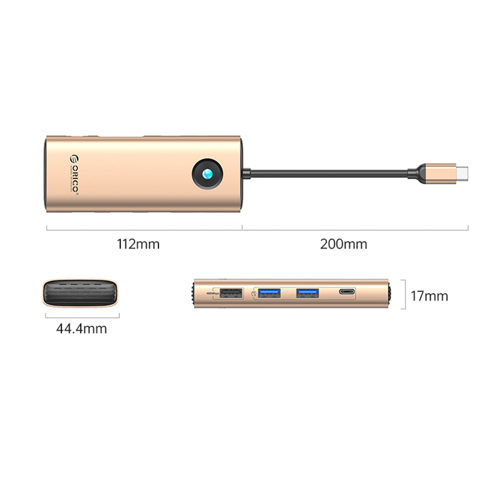 Orico PW11 8in1 USB-C dokavimo stotis 2x USB-A 3.0 1x USB-A 2.0 1x USB-C 3.0 1x USB-C PD 100W 1x HDMI 4K 60Hz 1x VGA 1080P 60Hz 1x RJ45 Gigabit Ethernet - Rožinio aukso