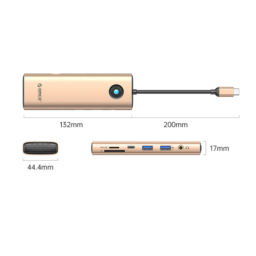 Orico PW11 9in1 USB-C Dokavimo stotis 2x USB-A 3.0 1x USB-C 3.0 1x USB-C PD 100 1x HDMI 4K 60Hz 1x microSD/SD 1x RJ45 2.5G Ethernet 1x Audio 3.5mm - Rožinis auksas