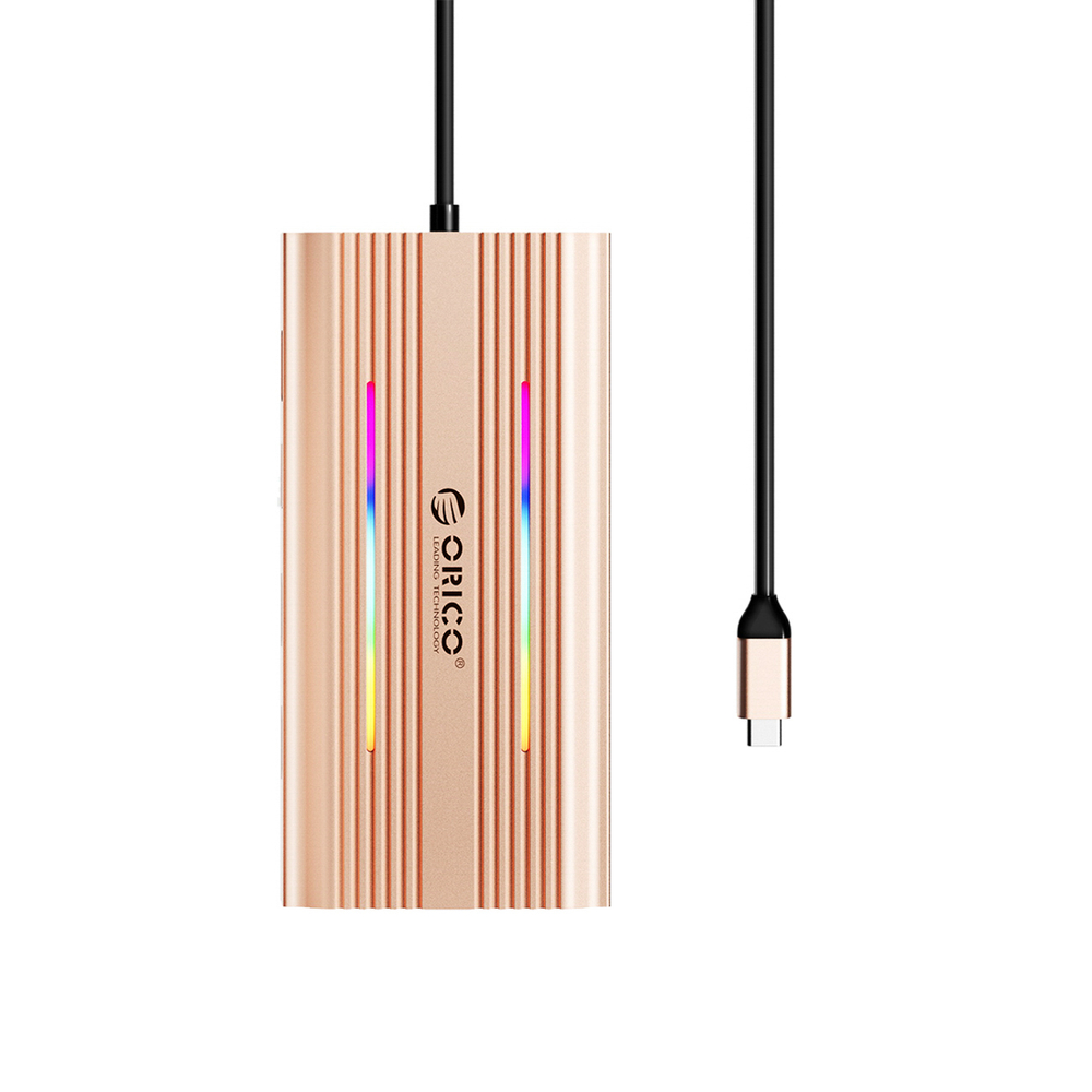 Orico XDR 12in1 RGB USB-C prijungimo stotis USB-A USB-C PD 100W 2x HDMI 4K 60Hz VGA RJ45 Gigabit SD ir microSD kortelės skaitytuvas - rožinė spalva