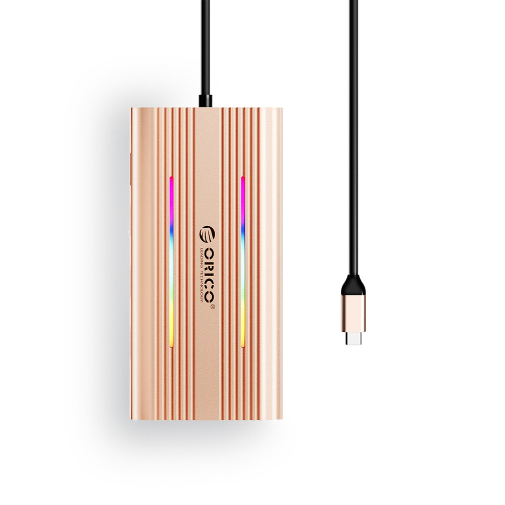 Orico XDR 12in1 RGB USB-C prijungimo stotis 3x USB-A USB-C PD 100W HDMI 4K VGA RJ45 Gigabit SD ir microSD kortelės skaitytuvas - rožinė spalva
