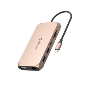 Orico XCR 12in1 USB-C Docking Station 3x USB-A 3.1 1x USB-A 2.0 1x USB-C PD 100W 1x USB-C 3.1 1x HDMI 1.4 4K 30 Hz 1x VGA 1080p 1x SD 3.0 1x microSD 3.0 1x RJ45 Gigabit Ethernet 1x audio CTIA 3.5mm - Rožinis auksas