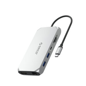 Orico XCR 12in1 USB-C Docking Station 2x USB-A 3.1 1x USB-A 2.0 1x USB-C PD 100W 1x USB-C 3.1 2x HDMI 2.0 4K 60 Hz 1x DisplayPort 1.4 4K 60 Hz 1x SD 3.0 1x microSD 3.0 1x RJ45 Gigabit Ethernet 1x audio CTIA 3.5 mm - Sidabrinė