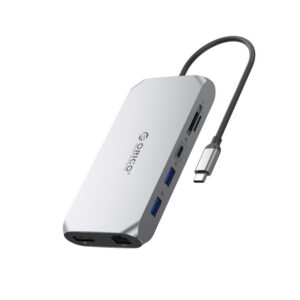 Orico XCR 12in1 USB-C Docking Station 2x USB-A 3.1 1x USB-A 2.0 1x USB-C PD 100W 1x USB-C 3.1 2x HDMI 2.0 4K 60Hz 1x DisplayPort 1.4 4K 60Hz 1x SD 3.0 1x microSD 3.0 1x RJ45 Gigabit Ethernet 1x audio CTIA 3.5mm - Pilka
