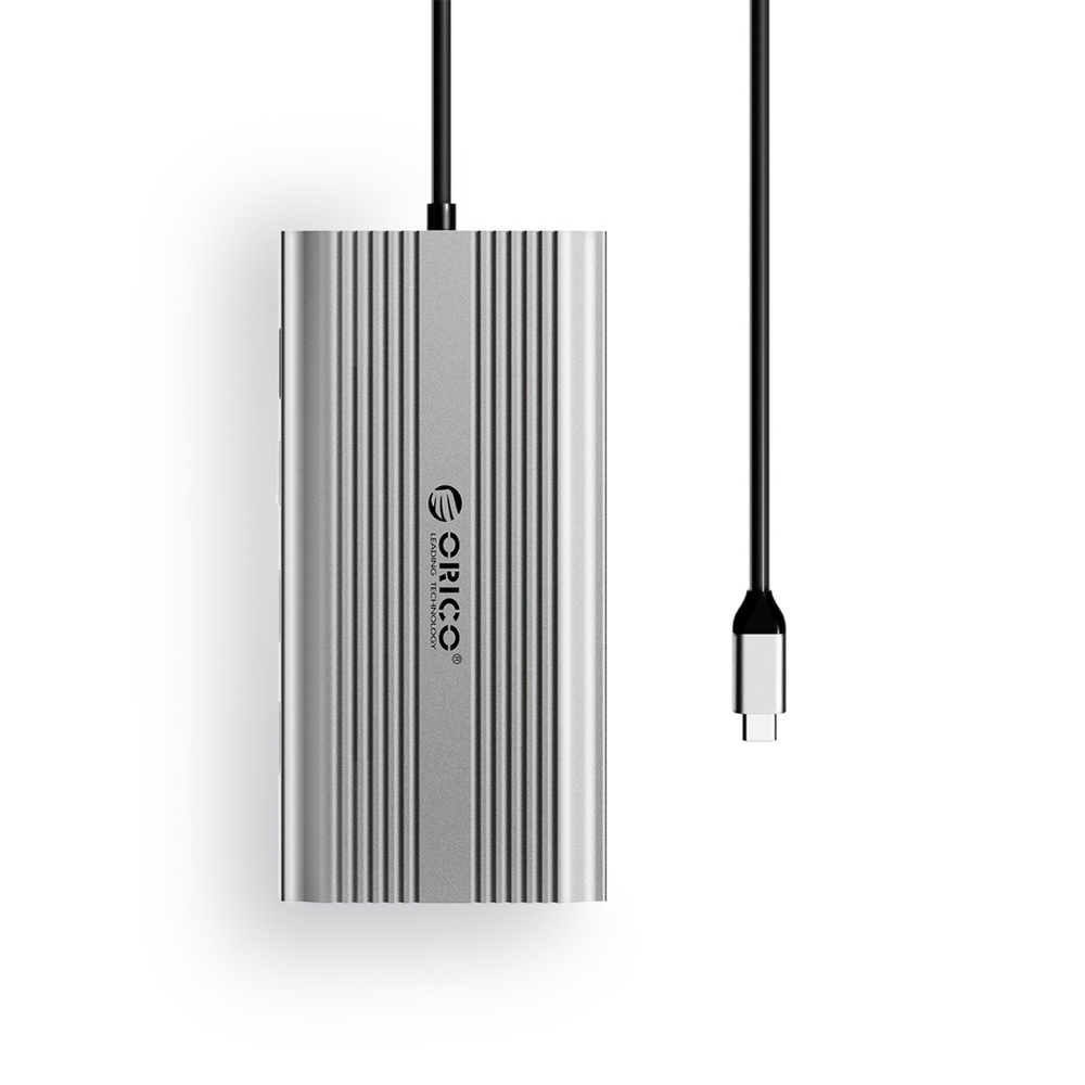 Orico XDR 12in1 USB-C stotis USB-A USB-C HDMI 4K VGA RJ45 Gigabit PD 100W SD ir microSD kortelės skaitytuvas - Sidabrinė