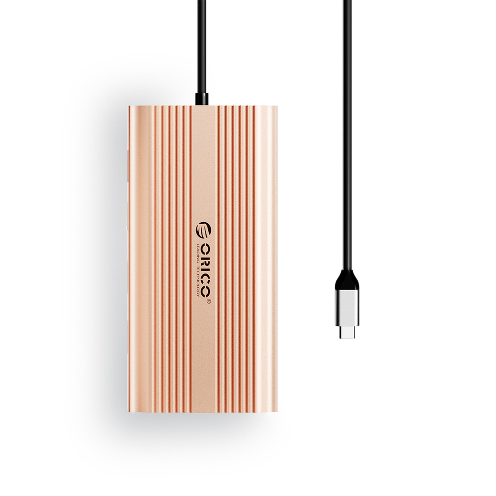 Orico XDR 12-in-1 USB-C stotis USB-A USB-C HDMI 4K VGA RJ45 Gigabit PD 100W SD ir microSD kortelės skaitytuvas - Rožinė (Rose Gold)