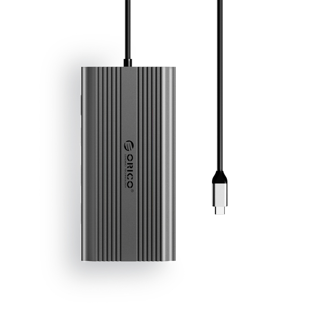 Orico XDR 12in1 USB-C stotis USB-A USB-C HDMI 4K VGA RJ45 Gigabit PD 100W SD ir microSD kortelės skaitytuvas - Pilka
