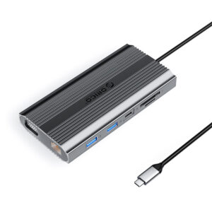 Orico XDR 12in1 USB-C stotis USB-A USB-C HDMI 4K VGA RJ45 Gigabit PD 100W SD ir microSD kortelės skaitytuvas - Pilka