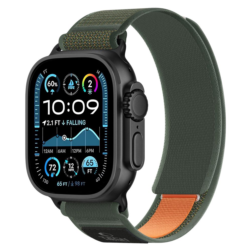 Dirželis Tech-Protect Nylon Elite Apple Watch 8 / 9 / 10 / 11 / SE / Ultra (44 / 45 / 46 / 49 mm), žalias / oranžinis