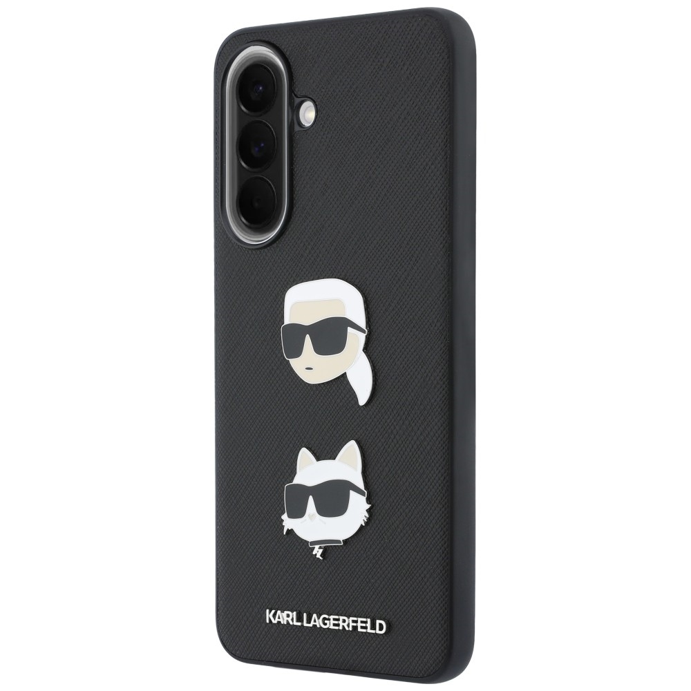 Karl Lagerfeld w/ Karl&Choupette Heads Pins&Logo dėklas Samsung Galaxy A57 5G - juodas