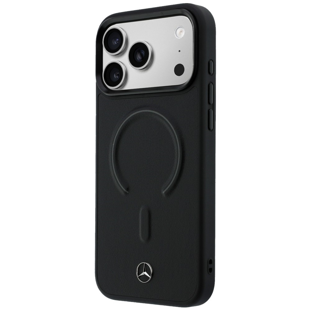 Mercedes Leather 3D MagSafe dėklas iPhone 17 Pro - juodas