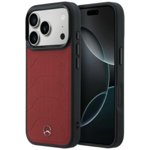 Mercedes Leather Mesh with Bow Line MagSafe dėklas iPhone 17 Pro - raudonas