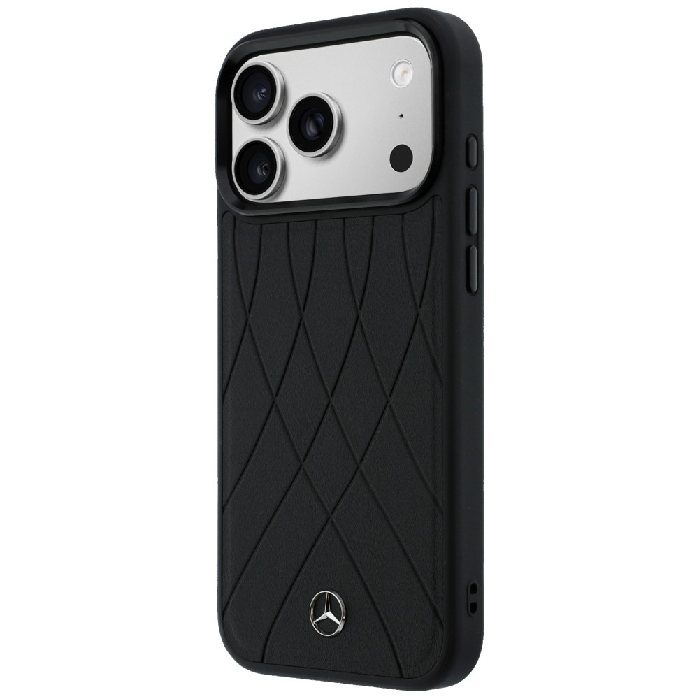 Mercedes Leather with Crossed Lines MagSafe dėklas iPhone 17 Pro - juodas